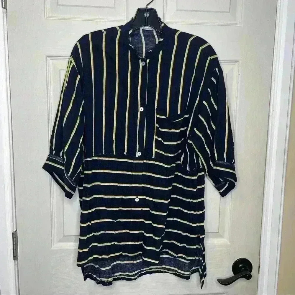 FREE PEOPLE INTIMATELY SLEEPING IN OVERSIZED STRIPED BUTTON DOWN SHIRT SZ XS